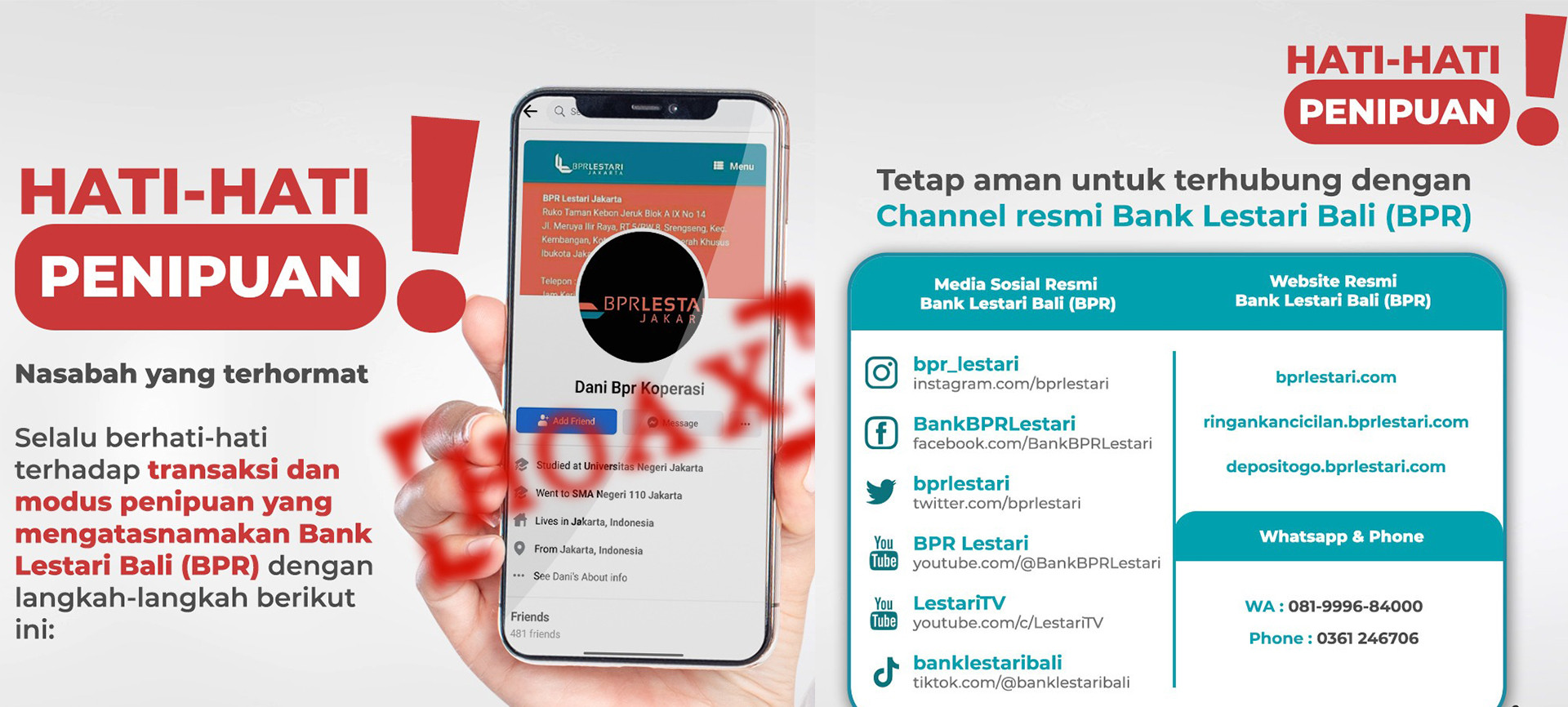 Waspada Penipuan Berkedok Kredit yang Mengatasnamakan Bank Lestari Bali (BPR)